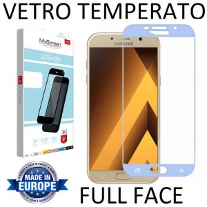 PELLICOLA per SAMSUNG SM-A320 GALAXY A3 (2017) IN VETRO TEMPERATO FULL FACE 9H 0,33mm CON CORNICE COLORE BLU MYSCREEN LITE