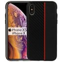 CUSTODIA per APPLE IPHONE X, IPHONE XS (5.8") IN GEL TPU SILICONE COLORE NERO EFFETTO CARBONIO CON INSERTO ROSSO