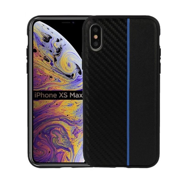 CUSTODIA per APPLE IPHONE XS MAX (6.5") IN GEL TPU SILICONE COLORE NERO EFFETTO CARBONIO CON INSERTO BLU