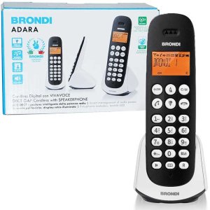 CORDLESS ECO DECT CON DISPLAY IDENTIFICATIVO CHIAMANTE, VIVAVOCE E SVEGLIA COLORE BIANCO E NERO ADARA BRONDI