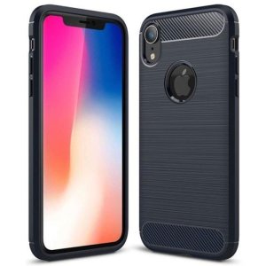 CUSTODIA per APPLE IPHONE XS MAX (6.5") IN GEL TPU SILICONE EFFETTO METALLICO CON INSERTI IN FANTASIA CARBONIO COLORE BLU