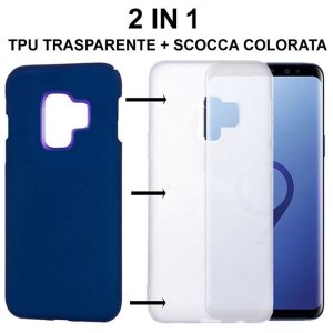 CUSTODIA per SAMSUNG GALAXY S9 (SM-G960) - 2 IN 1: GEL TPU SEMITRASPARENTE + SCOCCA RIGIDA RIMOVIBILE COLORE BLU