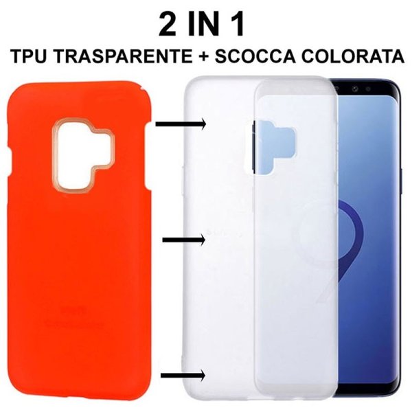 CUSTODIA per SAMSUNG GALAXY S9 (SM-G960) - 2 IN 1: GEL TPU SEMITRASPARENTE + SCOCCA RIGIDA RIMOVIBILE COLORE ARANCIONE