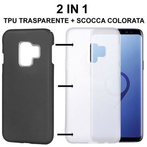 CUSTODIA per SAMSUNG GALAXY S9 (SM-G960) - 2 IN 1: GEL TPU SEMITRASPARENTE + SCOCCA RIGIDA RIMOVIBILE COLORE GRIGIO