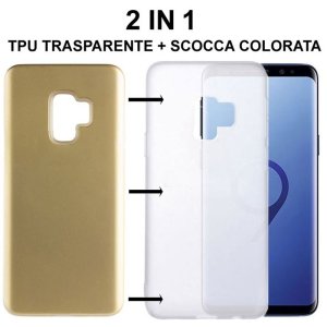 CUSTODIA per SAMSUNG GALAXY S9 (SM-G960) - 2 IN 1: GEL TPU SEMITRASPARENTE + SCOCCA RIGIDA RIMOVIBILE COLORE ORO