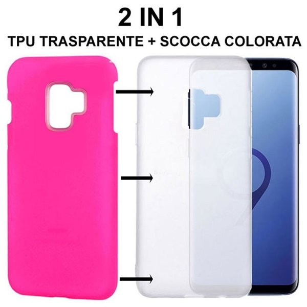 CUSTODIA per SAMSUNG GALAXY S9 (SM-G960) - 2 IN 1: GEL TPU SEMITRASPARENTE + SCOCCA RIGIDA RIMOVIBILE COLORE FUCSIA