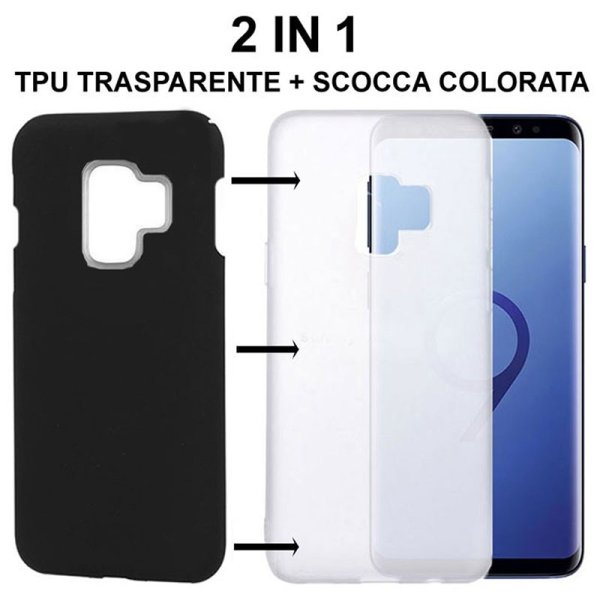 CUSTODIA per SAMSUNG GALAXY S9 (SM-G960) - 2 IN 1: GEL TPU SEMITRASPARENTE + SCOCCA RIGIDA RIMOVIBILE COLORE NERO