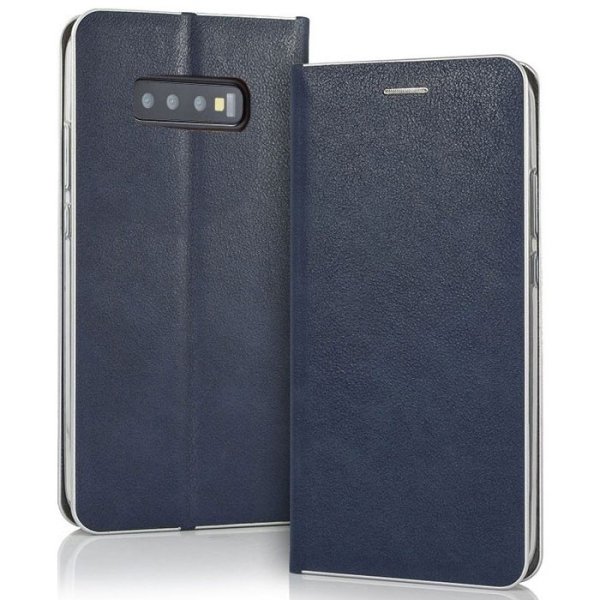 CUSTODIA per SAMSUNG GALAXY S10 (G973) - FLIP ORIZZONTALE SIMILPELLE CHIUSURA MAGNETICA INVISIBILE COLORE BLU CON BORDO SILVER