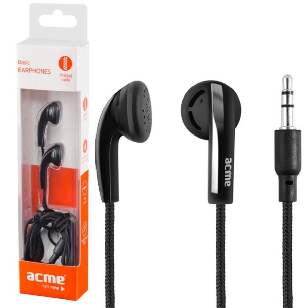 AURICOLARE STEREO PER DISPOSITIVI CON ATTACCO JACK 3,5MM E FILO IN TESSUTO LUNGHEZZA 1,2MT COLORE NERO CD311 ACME