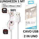 CAVO USB 2IN1 CON DOPPIO ATTACCO LIGHTNING E MICRO USB con CERTIFICATO MFI - LUNGHEZZA 1 MT COLORE BIANCO AZURI BLISTER