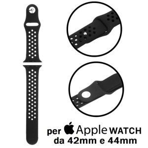 CINTURINO DA POLSO IN SILICONE TRAFORATO CON CHIUSURA PIN-AND-TUCK PER APPLE WATCH DA 42MM e 44MM COLORE NERO