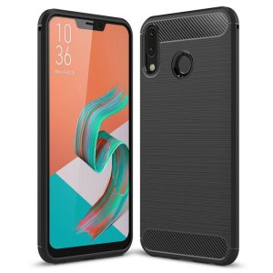 CUSTODIA per ASUS ZENFONE 5Z (ZS620KL), ZENFONE 5 (ZE620KL) IN TPU EFFETTO METALLICO CON INSERTI IN FANTASIA CARBONIO NERO