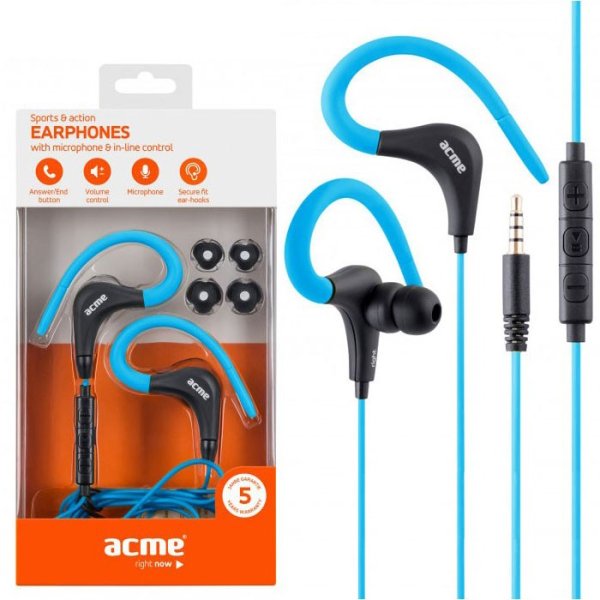 AURICOLARE STEREO con CONNETTORE JACK 3,5mm - GOMMINI E ARCHETTO + TASTO DI RISPOSTA COLORE BLU HE17B ACME