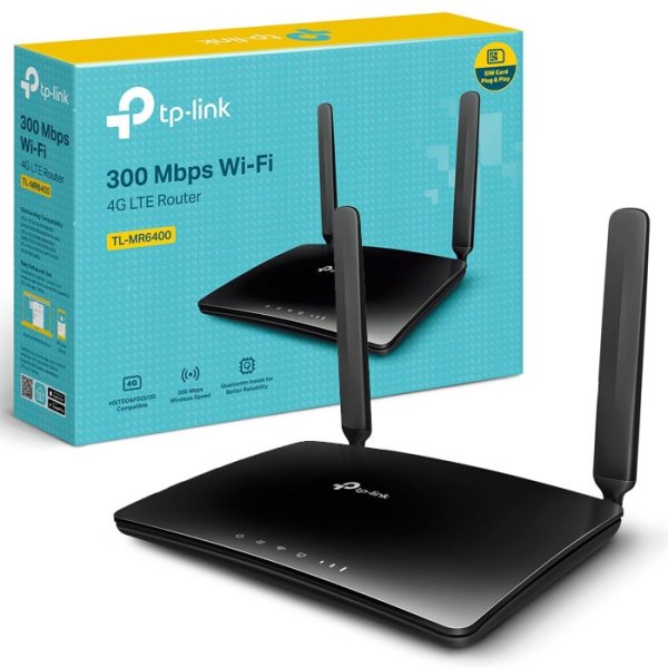 ROUTER 4G LTE WIRELESS N 300Mbps TL-MR6400 CON VELOCITA' DI DOWNLOAD FINO A 150MBps E SLOT PER SIM CARD NERO TP-LINK BLISTER