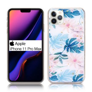 CUSTODIA per APPLE IPHONE 11 PRO MAX (6.5") IN GEL TPU SILICONE TRASPARENTE CON PARTE POSTERIORE RIGIDA FANTASIA FIORI E FOGLIE