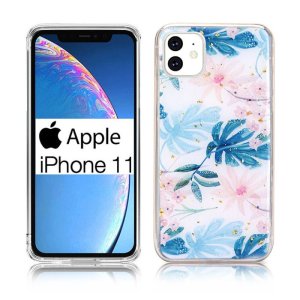 CUSTODIA per APPLE IPHONE 11 (6.1") IN GEL TPU SILICONE TRASPARENTE CON PARTE POSTERIORE RIGIDA FANTASIA FIORI E FOGLIE