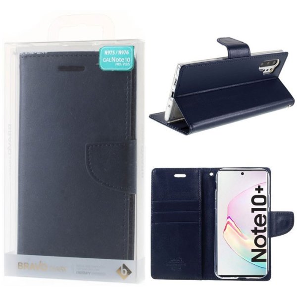 CUSTODIA per SAMSUNG GALAXY NOTE 10+ (SM-N975) - FLIP ORIZZONTALE SIMILPELLE CON INTERNO IN TPU E STAND COLORE BLU BRAVO