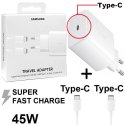 CARICATORE DA RETE 45W ORIGINALE SAMSUNG CON 1 PORTA TYPE-C (SUPER FAST CHARGING) + CAVO TYPE-C/TYPE-C BIANCO EP-TA845XWEGWW