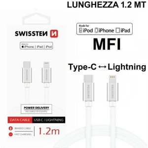 CAVO LIGHTNING / TYPE-C 3.1 con CERTIFICATO MFI E CAVO IN TESSUTO - LUNGHEZZA 1.2 MT SILVER SWISSTEN 71526203