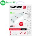 CARICATORE DA RETE 2100mAh CON 2 PORTE USB + CAVO MICRO USB - LUNGHEZZA 1,2 MT CON SMART IC COLORE BIANCO 22051000 SWISSTEN