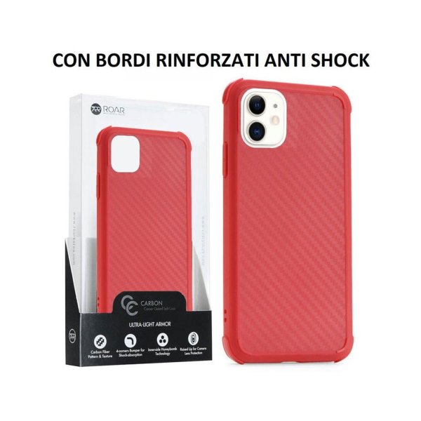 CUSTODIA per APPLE IPHONE 11 (6.1")  IN GEL TPU SILICONE ROSSO EFFETTO CARBONIO CON BORDI RINFORZATI ANTI SHOCK ROAR BLISTER