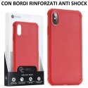 CUSTODIA per APPLE IPHONE X, XS (5.8") IN GEL TPU SILICONE ROSSO EFFETTO CARBONIO CON BORDI RINFORZATI ANTI SHOCK ROAR BLISTER