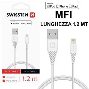 CAVO USB LIGHTNING con CERTIFICATO MFI - LUNGHEZZA 1.2 MT COLORE BIANCO 71526501 SWISSTEN BLISTER