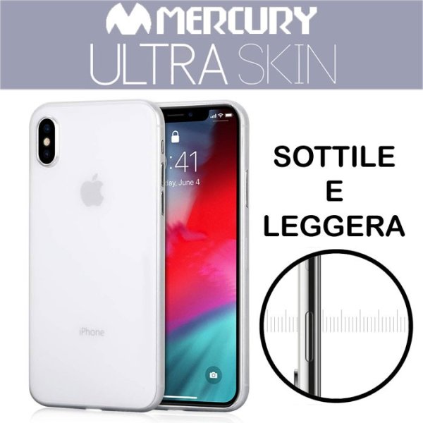 CUSTODIA per APPLE IPHONE X, IPHONE XS (5.8") BACK RIGIDA ULTRA SLIM 0,3mm COLORE BIANCO-TRASPARENTE MERCURY BLISTER