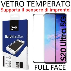 PELLICOLA per SAMSUNG S20 ULTRA 5G (G988) - VETRO TEMPERATO FULL FACE 9H, SUPPORTO SENSORE IMPRONTE CORNICE NERA 3MK