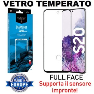 PELLICOLA per SAMSUNG GALAXY S20 (G980/G981) VETRO TEMPERATO FULL FACE 3D 9H, SUPPORTO SENSORE IMPRONTE CORNICE NERA MYSCREEN