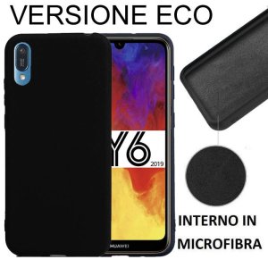 CUSTODIA per HUAWEI Y6 2019, HONOR PLAY 8A - IN SILICONE EFFETTO SOFT TOUCH ED INTERNO IN MICROFIBRA NERO VERSIONE ECONOMICA