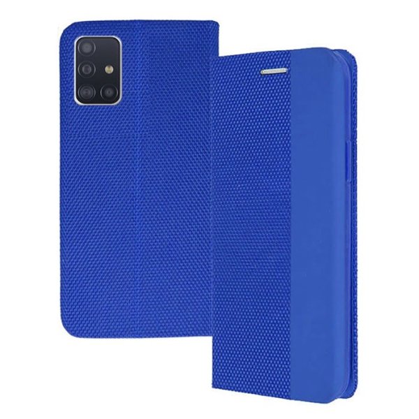 CUSTODIA per SAMSUNG GALAXY A71 (SM-A715) - FLIP ORIZZONTALE IN TESSUTO INSERTO IN SIMILPELLE E CHIUSURA MAGNETICA BLU