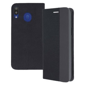 CUSTODIA per SAMSUNG GALAXY A40 (SM-A405) - FLIP ORIZZONTALE IN TESSUTO INSERTO IN SIMILPELLE E CHIUSURA MAGNETICA NERO