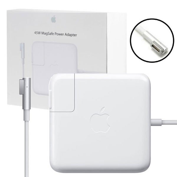 CARICATORE ORIGINALE DA RETE APPLE MAGSAFE 1 MC747Z/A CON CONNETTORE MAGNETICO AD "L" 45W 3100mAh BIANCO BLISTER