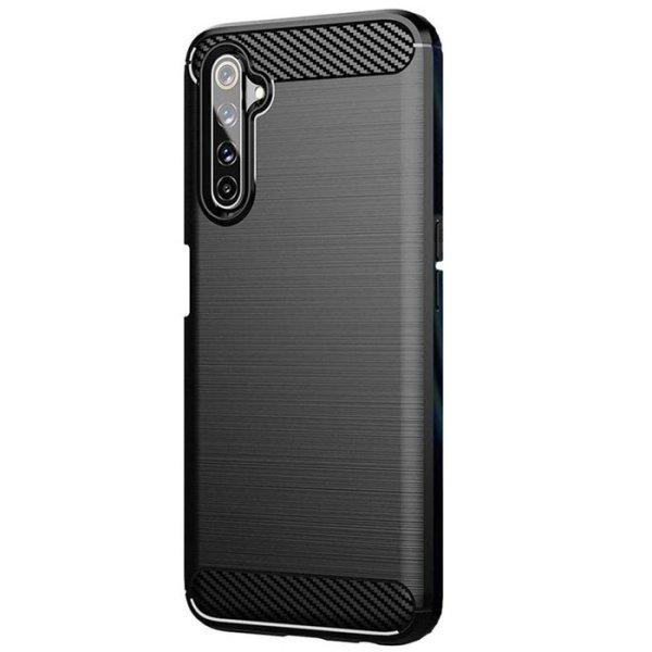 CUSTODIA per REALME 6, REALME 6S, REALME NARZO - IN GEL TPU SILICONE EFFETTO METALLICO CON INSERTI IN FANTASIA CARBONIO NERO