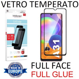 PELLICOLA per SAMSUNG GALAXY A31 (SM-A315) - VETRO TEMPERATO FULL FACE 9H - FULL GLUE 0,33mm CON CORNICE NERA MYSCREEN LITE