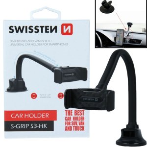 SUPPORTO AUTO UNIVERSALE CON ROTAZIONE 360° CON FISSAGGIO A VENTOSA E LUNGHEZZA BRACCIO 36 CM COLORE NERO SWISSTEN