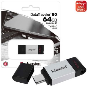 PEN DRIVE 64GB USB-C 3.2 GEN 1 - CORPO IN METALLO E CAPPUCCIO DI PROTEZIONE USB DT80/64GB KINGSTON