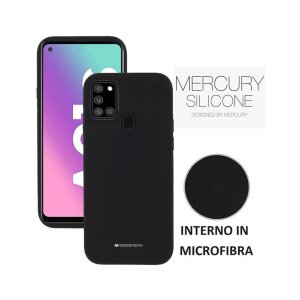 CUSTODIA per SAMSUNG GALAXY A21s (SM-A217) IN SILICONE CON INTERNO IN MICROFIBRA COLORE NERO ALTA QUALITA' MERCURY BLISTER