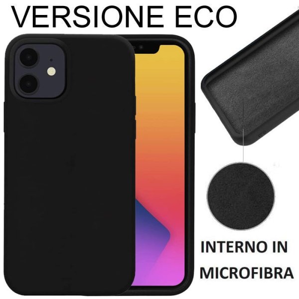 CUSTODIA per APPLE IPHONE 12 MINI (5.4") IN SILICONE CON EFFETTO SOFT TOUCH ED INTERNO IN MICROFIBRA NERO VERSIONE ECONOMICA