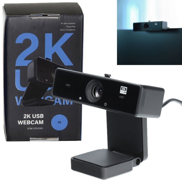 WEBCAM HD 2K USB 2.0 RISOLUZIONE 2560x1440p CON MICROFONO INTEGRATO E FISSAGGIO A CLIP LUNGHEZZA CAVO 1,5MT COLORE NERO BLISTER