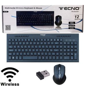 KIT TASTIERA MULTIMEDIALE + MOUSE OTTICO WIRELESS 2.4 Ghz CON DISTANZA OPERATIVA FINO A 10 MT COLORE NERO TC-740 TECNO BLISTER