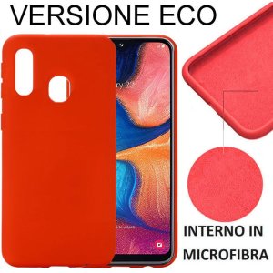 CUSTODIA per SAMSUNG GALAXY A20e (SM-A202) - IN SILICONE EFFETTO SOFT TOUCH ED INTERNO IN MICROFIBRA ROSSO VERSIONE ECONOMICA