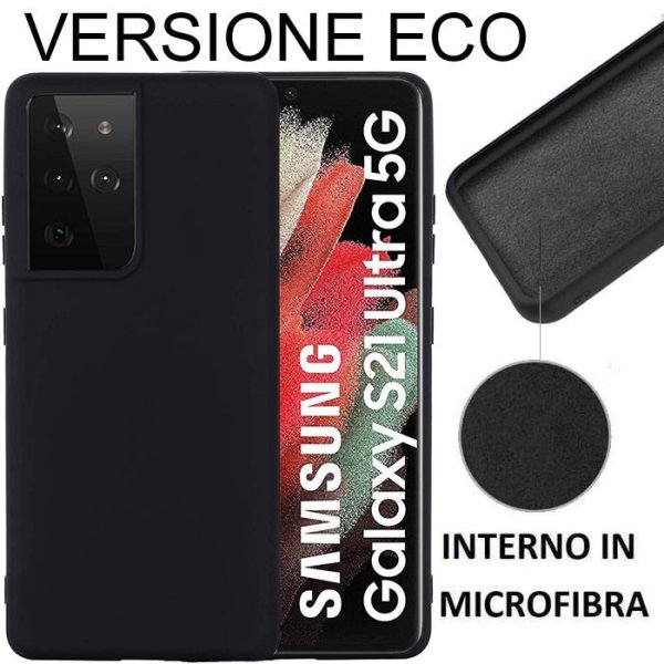 CUSTODIA per SAMSUNG GALAXY S21 ULTRA 5G (G998B) SILICONE EFFETTO SOFT TOUCH - INTERNO IN MICROFIBRA NERO VERSIONE ECONOMICA