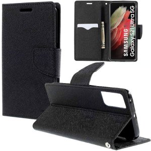 CUSTODIA per SAMSUNG GALAXY S21 ULTRA 5G (G998B) - FLIP ORIZZONTALE CON STAND, INTERNO IN TPU SILICONE E PORTA CARTE COLORE NERO