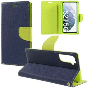 CUSTODIA per SAMSUNG GALAXY S21 5G (SM-G991B) - FLIP ORIZZONTALE CON STAND, INTERNO IN TPU SILICONE E PORTA CARTE COLORE BLU