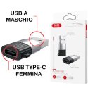 ADATTATORE DA USB MASCHIO A TYPE-C FEMMINA CON SUPPORTO TRASMISSIONE DATI E CARICA NERO E SILVER XO-NB149E XO