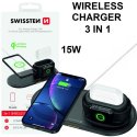 TRAVEL CASA WIRELESS 3IN1 15W PER APPLE WATCH, AIRPODS, AIRPODS PRO, IPHONE CON IDICATORE LED COLORE NERO SWISSTEN 22055506