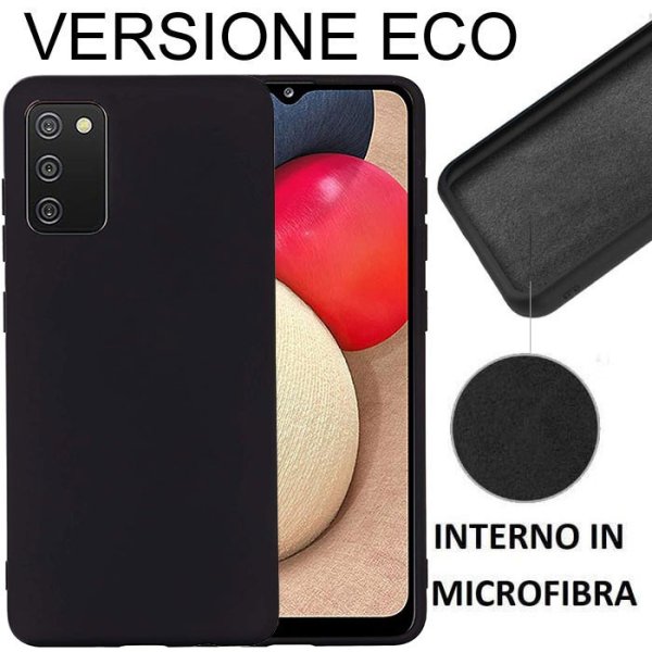 CUSTODIA per SAMSUNG GALAXY A02s (A025F), M02s SILICONE EFFETTO SOFT TOUCH - INTERNO IN MICROFIBRA NERO VERSIONE ECONOMICA