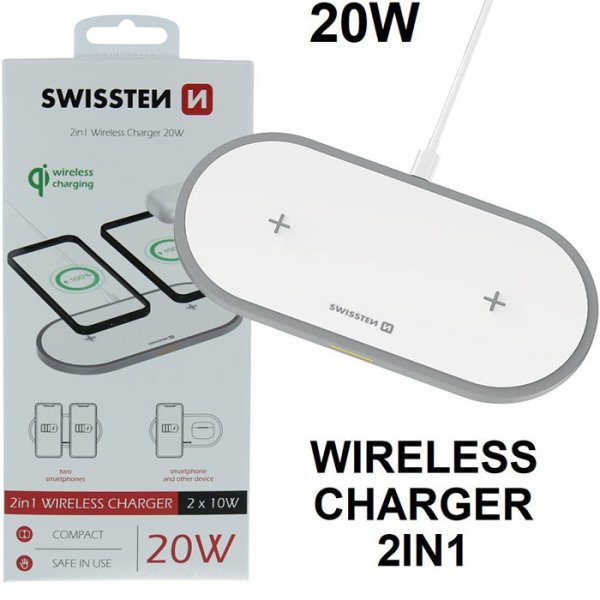 TRAVEL CASA WIRELESS 2IN1 20W (2 x 10W) COMPATIBILE CON TUTTI I DISPOSITIVI DOTATI DI TECNOLOGIA QI BIANCO SWISSTEN BLISTER